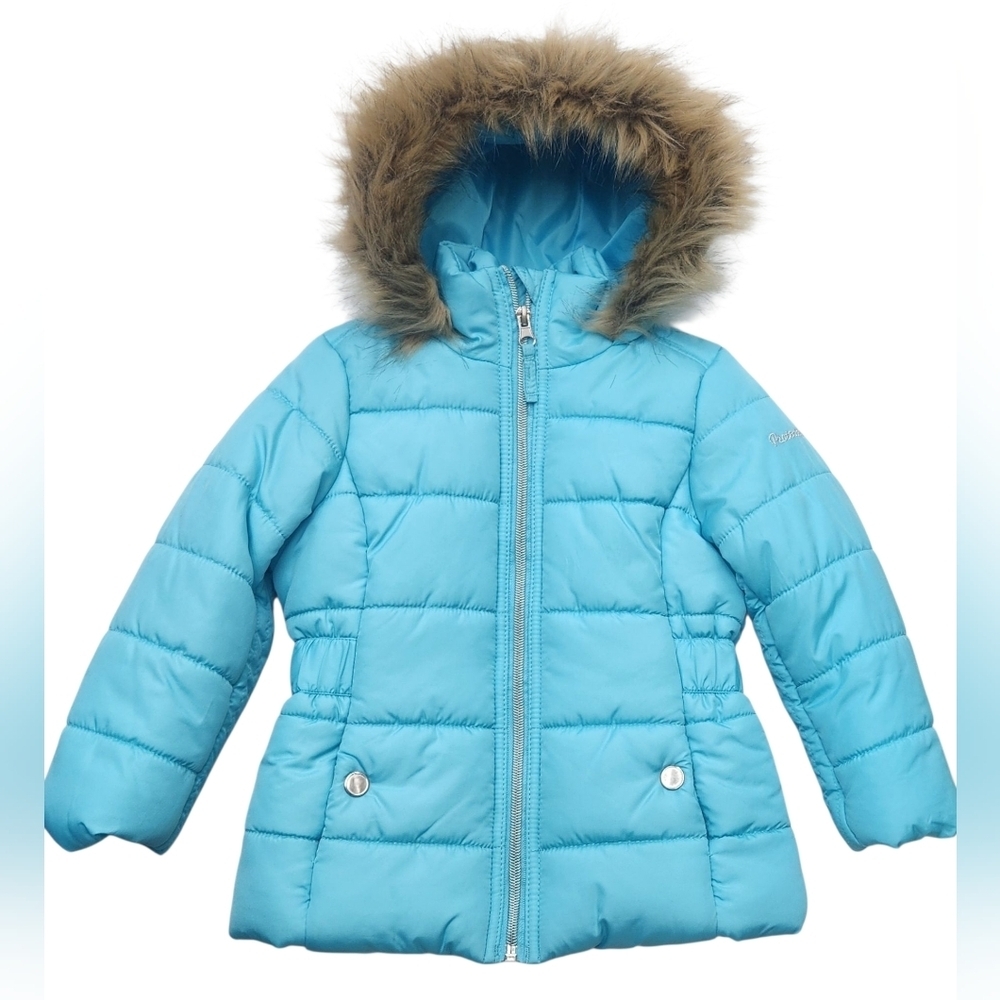 Protection System Children's Aqua Puffer Coat with Faux Fur Trim Size 2T